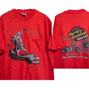 Vintage 90s Harley Davidson The Springer Red 3D Emblem Single Stitch XL Oklahoma